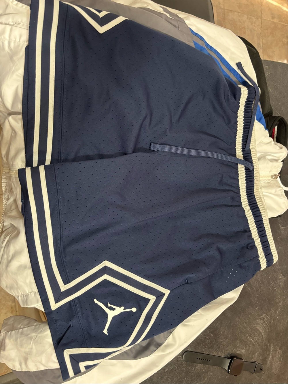 Jordan Navy Blue Athletic Basketball Shorts with White Trim